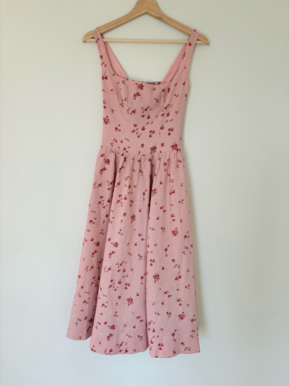 NEW Reformation Janu Midi Linen Dress Noelia Pink Floral | US 0 UK 4 - Picture 7 of 14